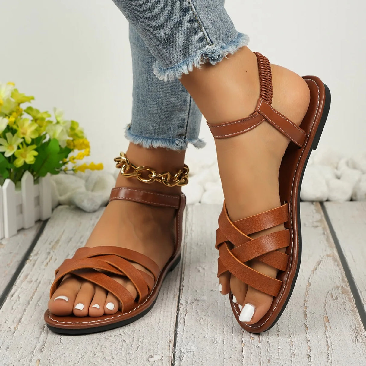Women Flat Sandals Roman Strap Summer Shoes