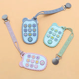 Colorful baby phone toys with soft silicone buttons and straps, designed for infants and toddlers.
