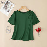 Women Satin Office Short Sleeve Blouse