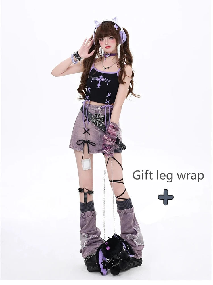 LaceVibe™ – Purple Lace-Up Mini Skirt (Harajuku Aesthetic Skirt)