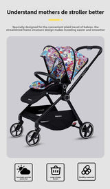 Highview Baby Stroller with colorful design, designed for babies, featuring a lightweight frame and easy maneuverability.
