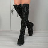 Suede Over Knee Lace-up Boots – Flat Non-Slip 2025