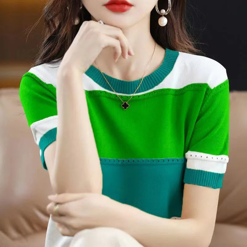 Women Ice Silk Knit T-Shirt