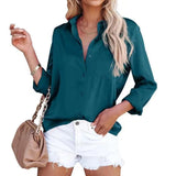 Women Long Sleeve Solid Patch Pocket Blouse