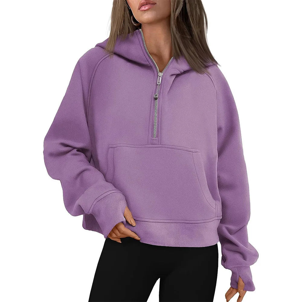 Half Zip Cropped Hoodie