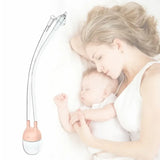 Baby Nose Cleaner Sucker Tool next to a sleeping baby and mother, featuring a gentle silicone design for safe nasal suction.