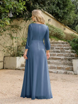 Women Elegant Evening Dress Long Sleeve A-Line Maxi