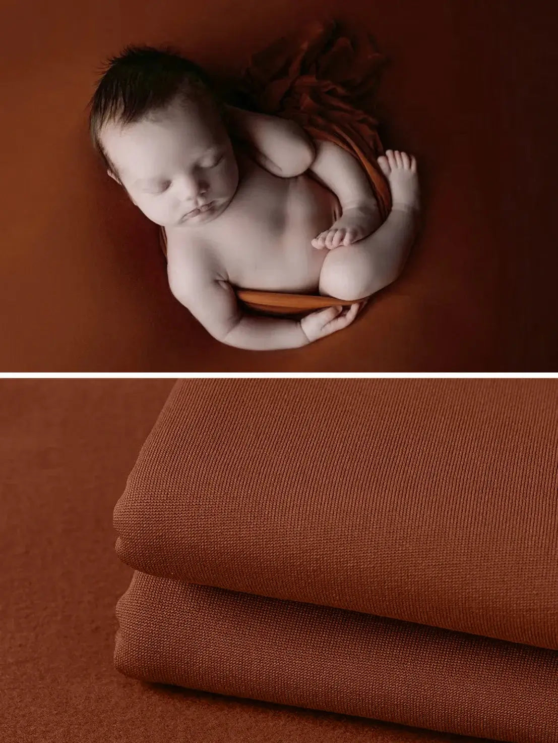 Newborn soft wrap blanket in rich brown color, perfect for baby photography and cozy moments.