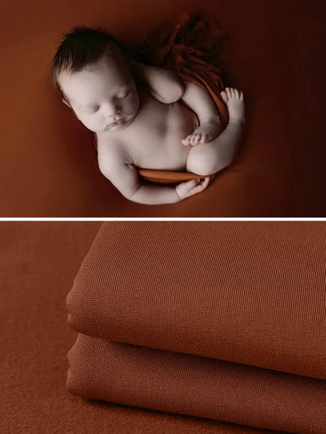 Newborn soft wrap blanket in rich brown color, perfect for baby photography and cozy moments.