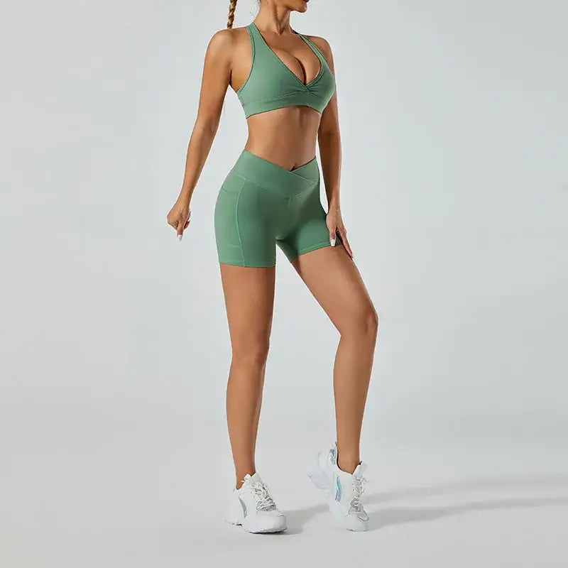 Women Deep V Hollow Back Sports Bra