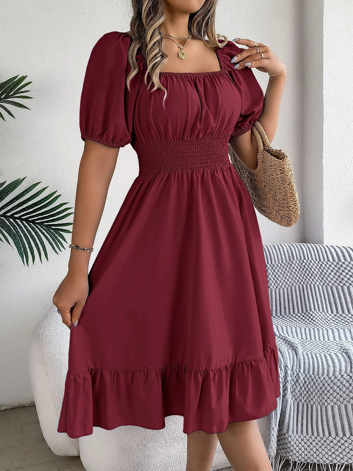 Women Square Neck Summer Dress