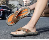 Men Cow Leather Beach Flip Flops Sandals