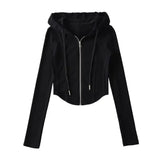 Women Cropped Zip Hoodie Y2K Corset Hem Sweatshirt