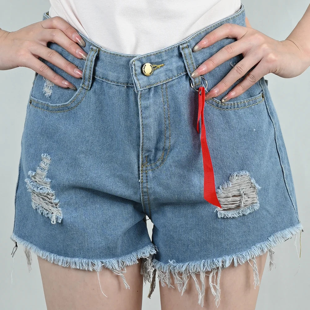 Summer Women's High-Waist Denim Shorts with Pockets