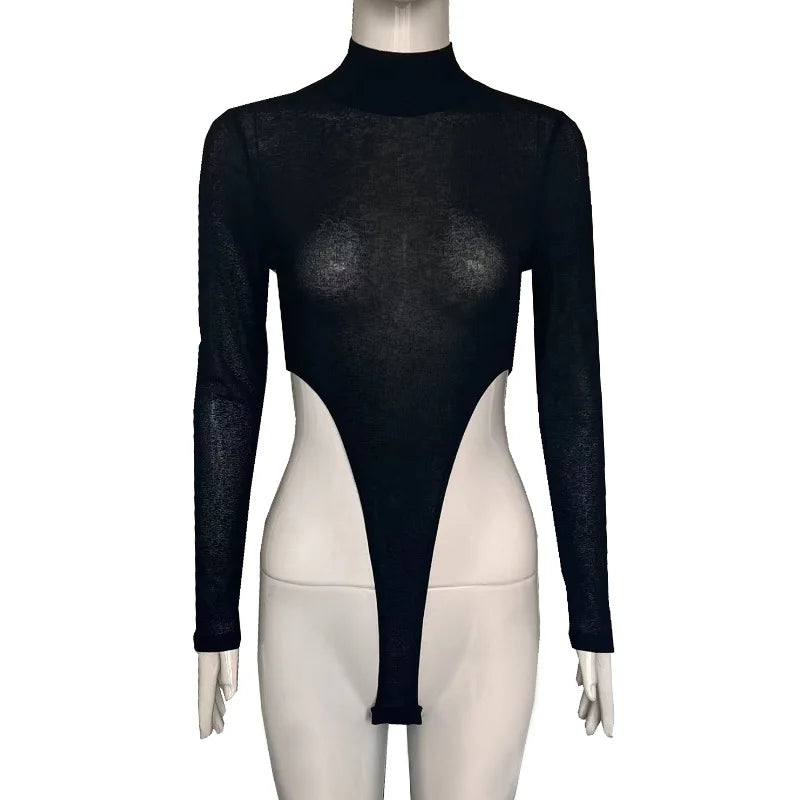 Sexy Black Mesh Bodysuit – See-Through Thong