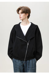 Slant Zipper Hooded Cardigan Jacket