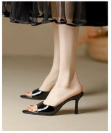 Slim Heel Pointed Toe Patent Slippers – 2025