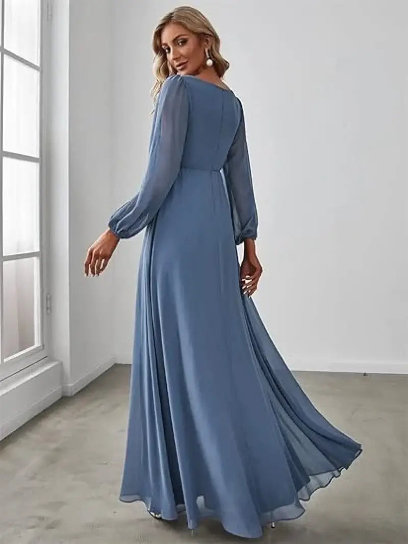 Women Elegant Evening Dress Long Sleeve A-Line Maxi