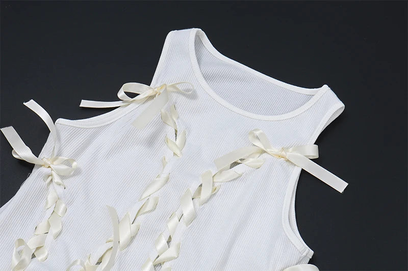 Aesthetic Bow Bandage Ribbed Crop Top