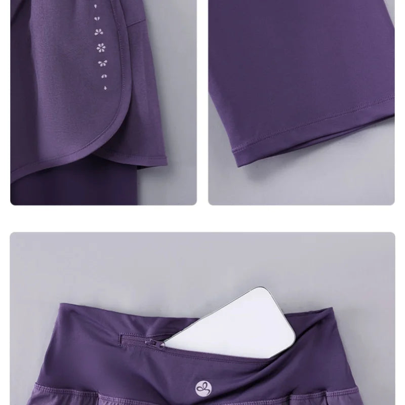 DRUR Knee-Length 2-in-1 Women's Yoga Shorts – High Waist Summer Gym Pants