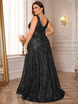 Women Plus Size V-Back Sequin Evening Cocktail Dress