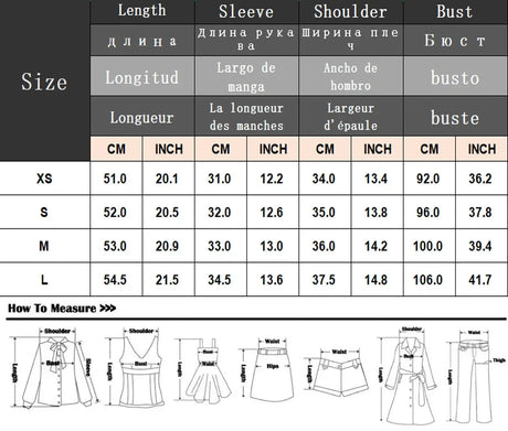 Size chart for BowChic™ Stripe Lace-Up Blouse including measurements for XS, S, M, and L sizes.