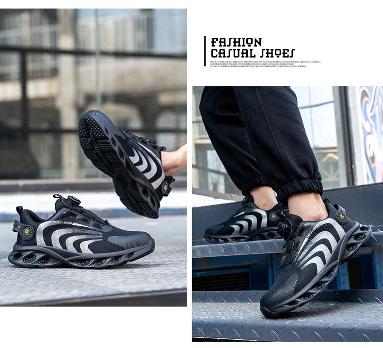 Men Lightweight Rotary Buckle Safety Shoes