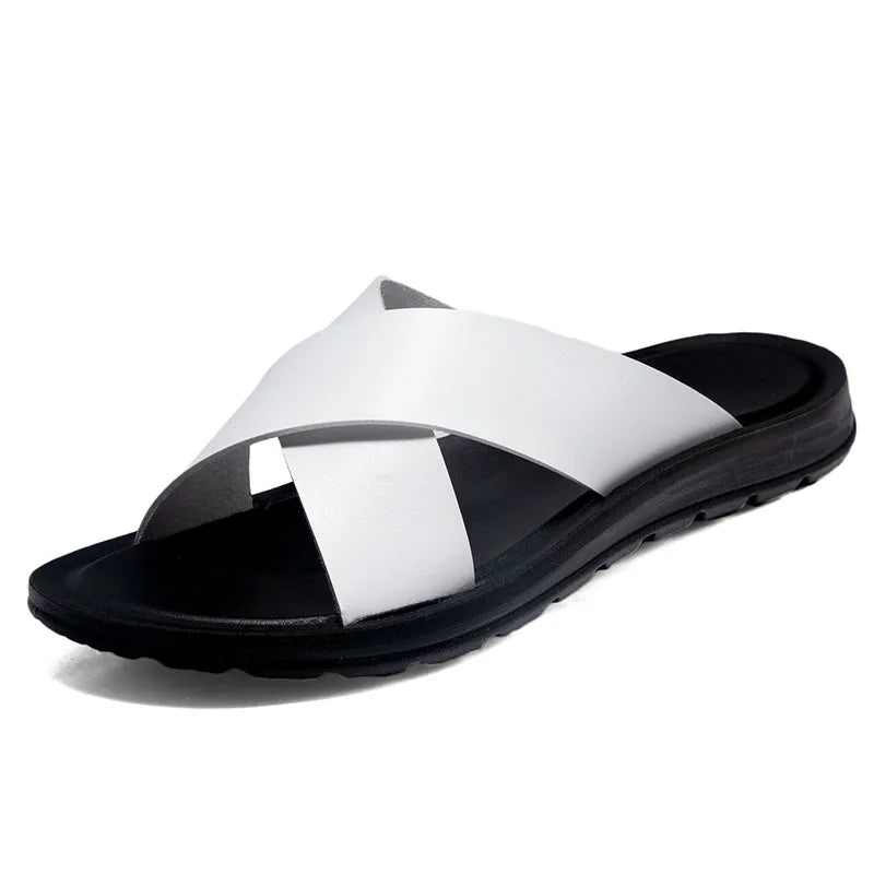 Men Italian PU Leather Slip-On Slippers