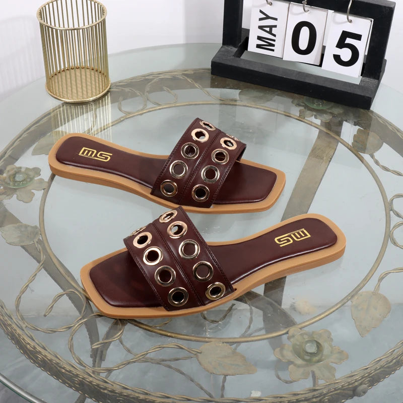 Women’s Fashion Slippers Summer Flat Square Sandals