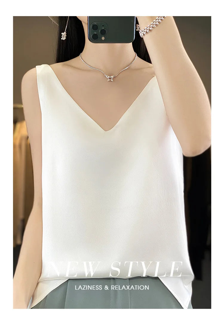 Ice Silk Satin V‑Neck Camisole Crop Top