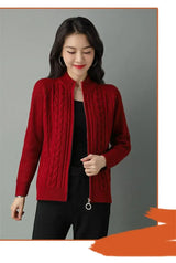 Women Zipper High Collar Knit Cardigan