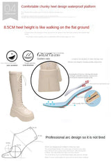 Women Mid Calf Boots Motorcycle Fuzzy Boots