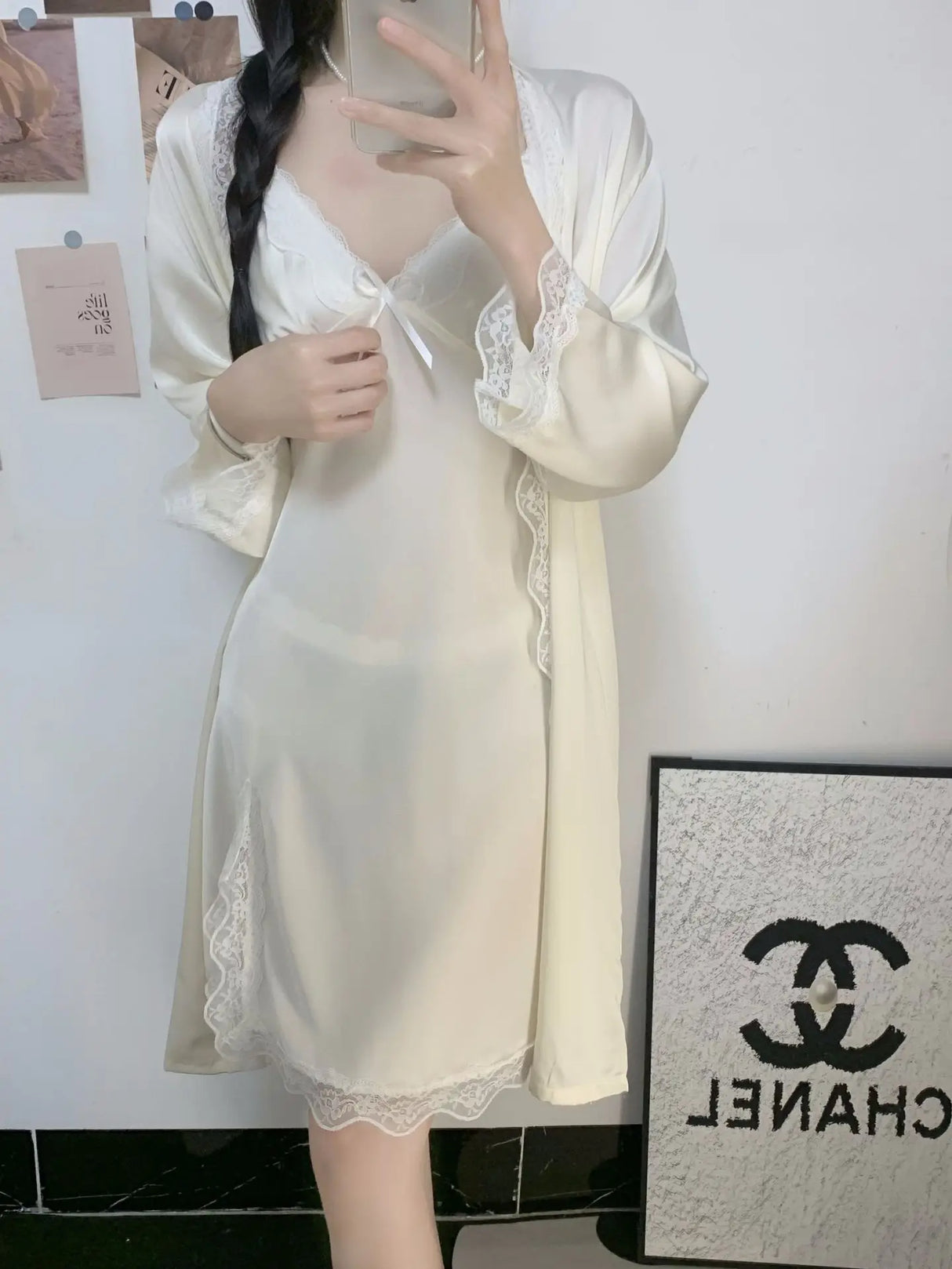 Women Satin Robe Nighty Set