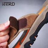 Men Cow Leather Beach Flip Flops Sandals