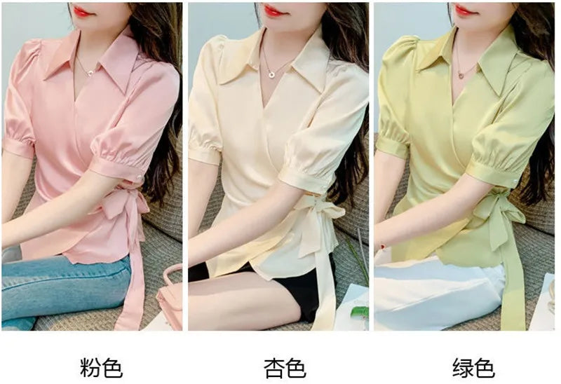 Chiffon V-Neck Short Sleeve Women's Jacket