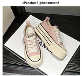 Women Canvas Shoes Black White Platform Sneakers