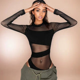 Women Hollow Mesh Club Bodysuit