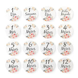 Set of 12 floral newborn memory cards for age milestones from 1 day to 12 months in English and Spanish.