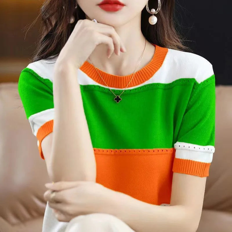 Women Ice Silk Knit T-Shirt