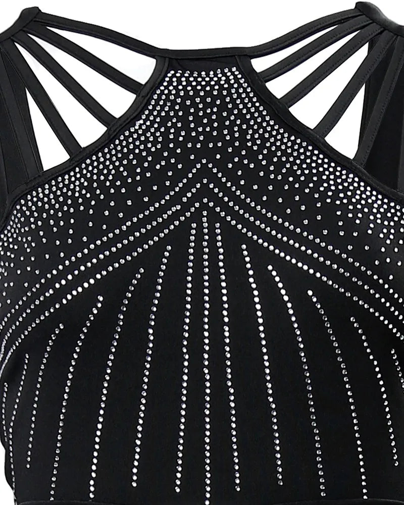 GlimmaStrap™ – Multi-Strap Rhinestone Jumpsuit (Black, Glamorous & Eye-Catching)