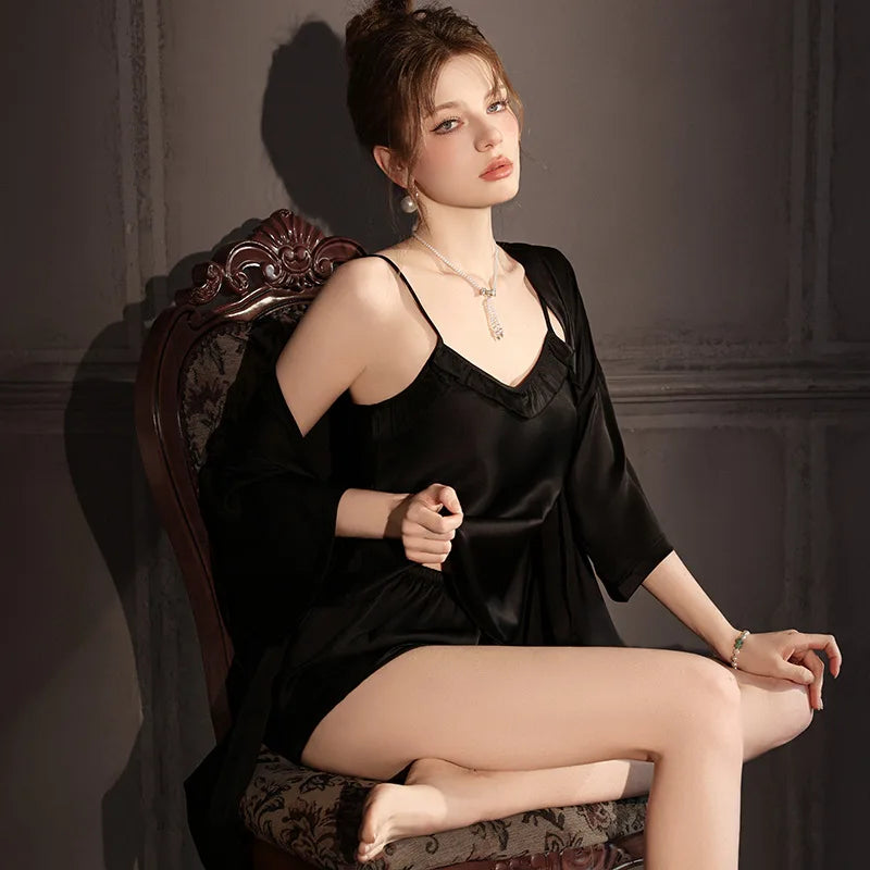 Women Satin Summer Robe Set