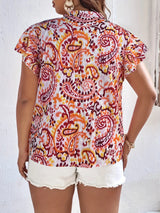 Women Plus Size Ethnic Print V-Neck Top
