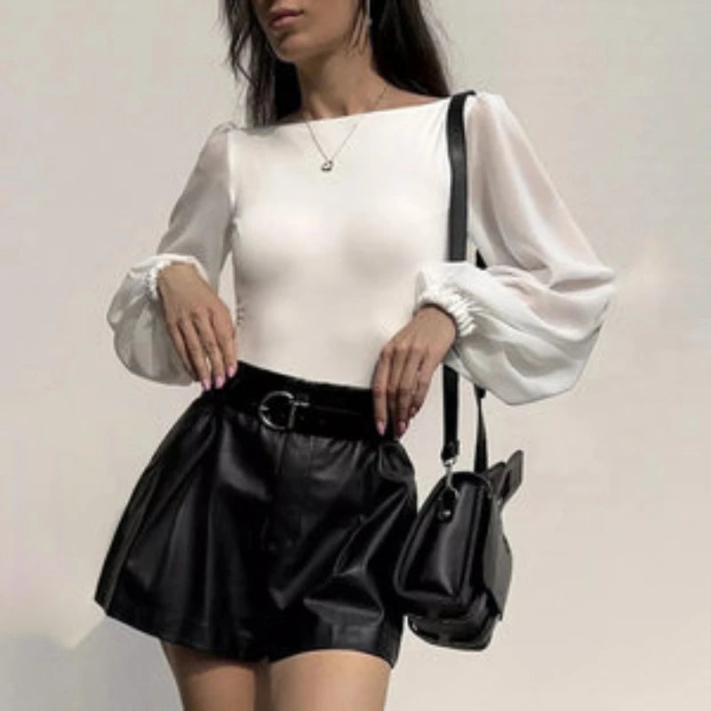 Black White Mesh Bodysuit – Y2K Bodycon Jumpsuit