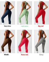 Seamless Peach Booty One-Piece Yoga Bodysuit – V-Back Tummy Control