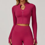 Women's Sexy Zip Long Sleeve Yoga Jacket – Workout Running Cycling Top