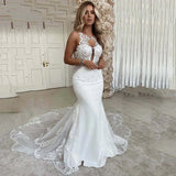 Women Plus Size Mermaid Lace Wedding Dress Open Back