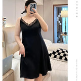 Women Plus Size Lace Splicing Nightdress Loose Pajama