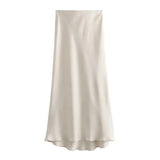 Women Satin Midi Skirt 2025