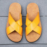 Men Italian PU Leather Slip-On Slippers