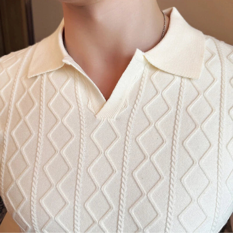 Men Polo Collar Slim Fit Knit Sweater